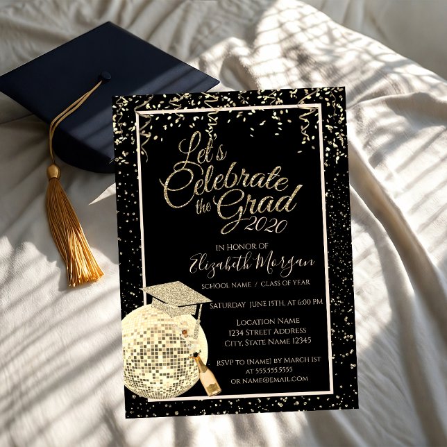 Graduation Cap,Disco Ball Confetti,Wine Graduation Invitation (Creator Uploaded)