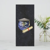 Graduation Cap, Earth w/diploma - Star Background (Standing Front)