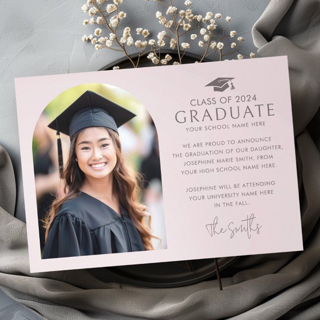 Graduation cap elegant arch light rose taupe photo announcement (Graduation cap elegant arch light rose taupe photo announcement)