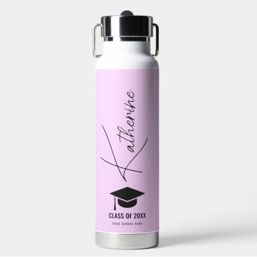 Graduation Cap Elegant Calligraphy Lilac Custom  Water Bottle