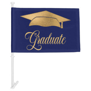 Graduation Cap  Elegant Gold Car Flag