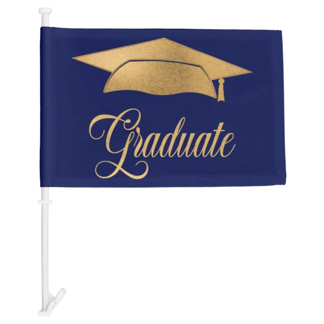 Graduation Cap  Elegant Gold Car Flag (Front)