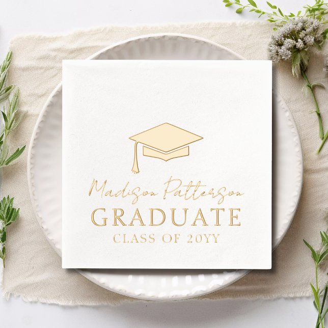 Graduation Cap Elegant Personalized Name Graduate Foil Napkins (Creator Uploaded)