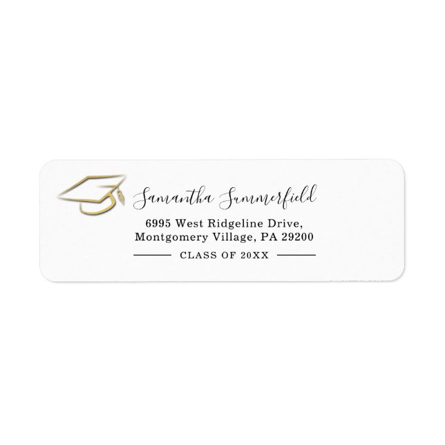 Graduation Cap Elegant Return Address Label (Front)