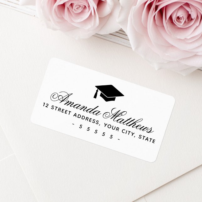 Graduation cap elegant script return address label (Graduation cap elegant script return address label)