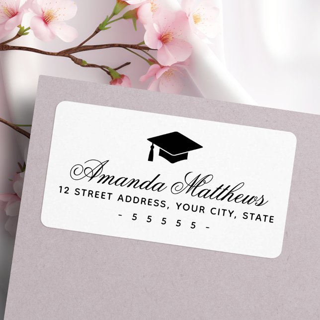 Graduation cap elegant script return address label (Graduation cap elegant script return address label)