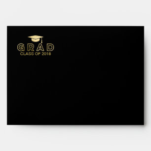 Graduation Cap Faux Foil Gold & Black Elegant Grad Envelope