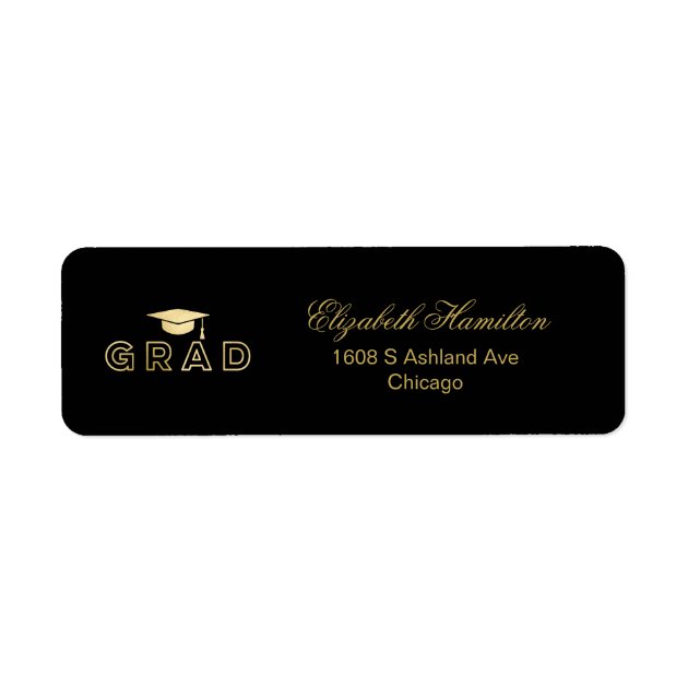Graduation Cap Faux Foil Gold Elegant Grad Label