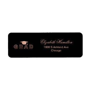 Graduation Cap Faux Foil Rose Gold Elegant Grad Label