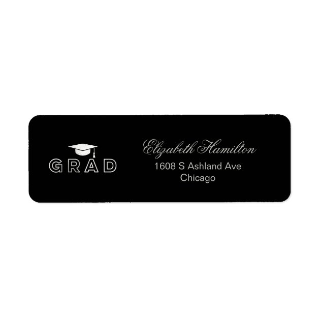Graduation Cap Faux Foil Silver Elegant Grad Label