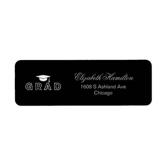 Graduation Cap Faux Foil Silver Elegant Grad Label (Front)