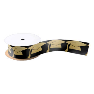 Graduation Cap Faux Gold Foil Black Satin Ribbon