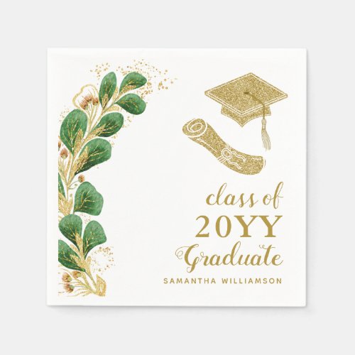 Graduation Cap Faux Gold Year Script Elegant Napkins