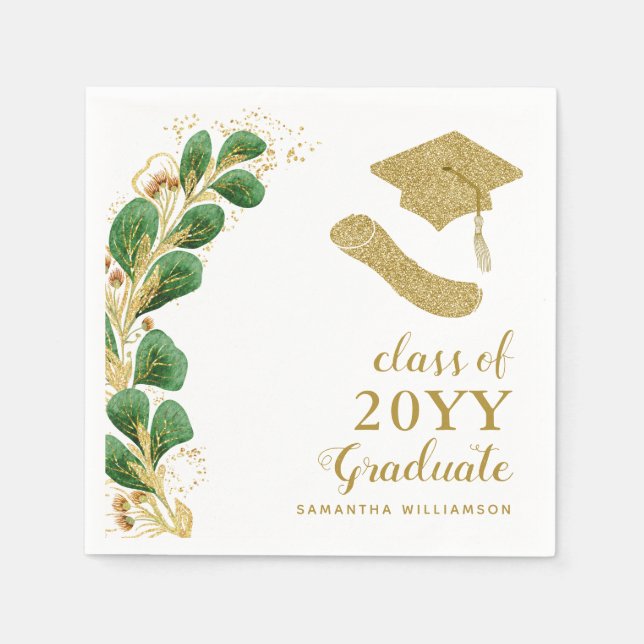 Graduation Cap Faux Gold Year Script Elegant Napkins (Front)