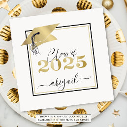 Graduation Cap Faux Metallic Gold 2025 Script Napkins