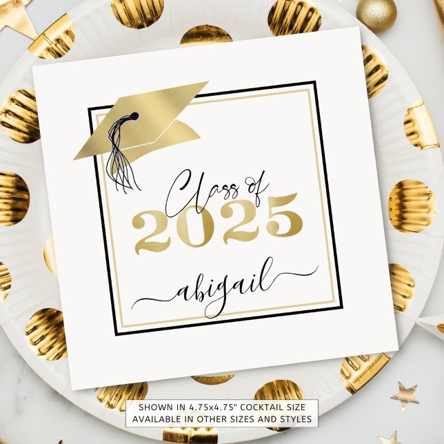 Graduation Cap Faux Metallic Gold 2025 Script Napkins (Creator Uploaded)