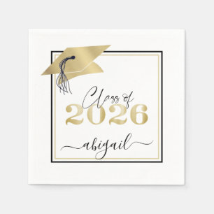Graduation Cap Faux Metallic Gold 2026 Script Napkins
