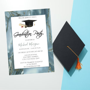 Graduation Cap Frame Marble Graduation Party Invitation