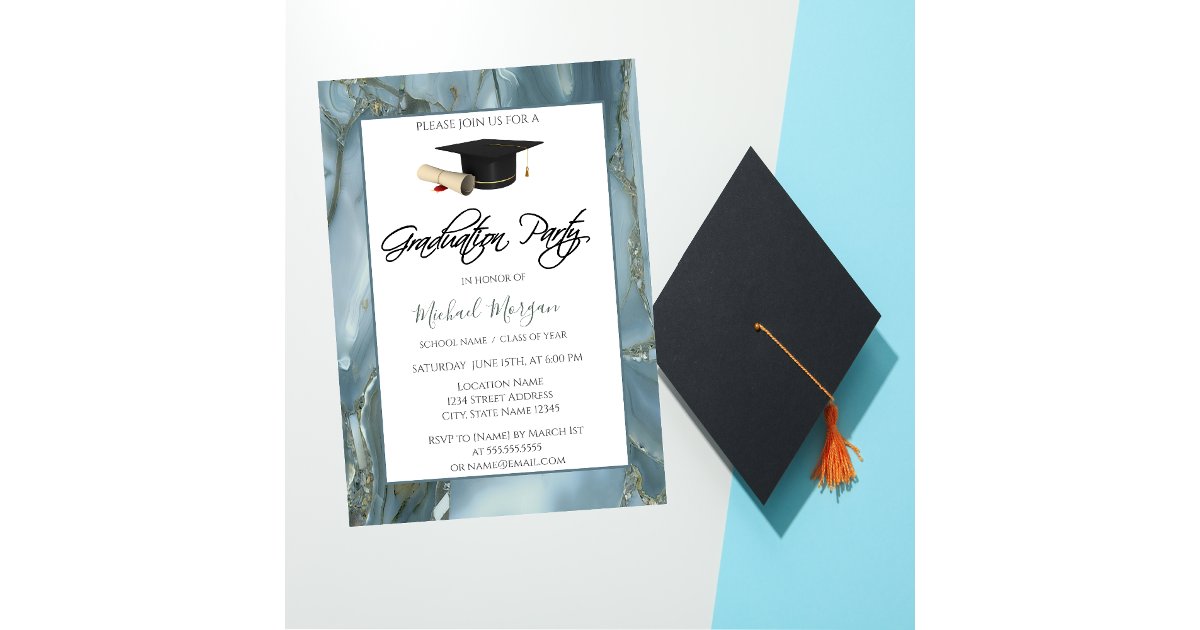 Graduation Cap Frame Marble Graduation Party Invitation | Zazzle