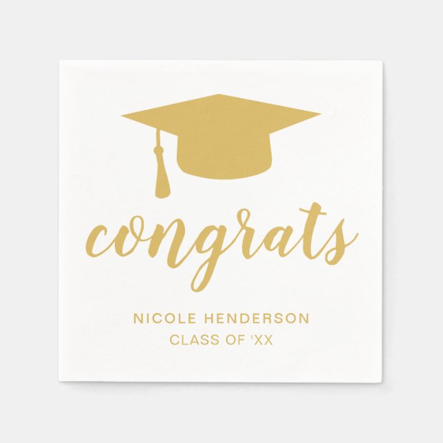 Graduation Cap Gold and White Congrats Napkins (Front)