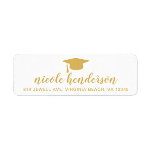 Graduation Cap Gold and White Return Address Label
