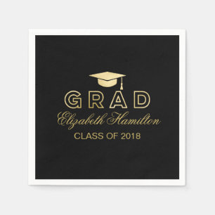 Graduation Cap Gold & Black Elegant Grad Party Napkins