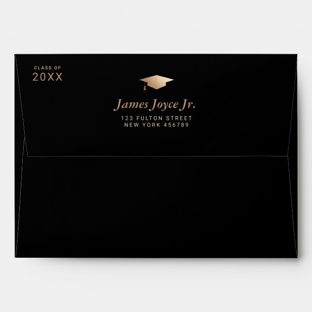 Graduation Cap Gold Foil and Black | Elegant Grad Envelope (Back (Top Flap))