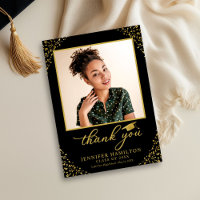 Graduation Cap Gold Foil On Black Thank You