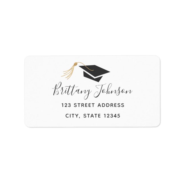 Graduation Cap Gold Foil Tassel Address Label (Front)