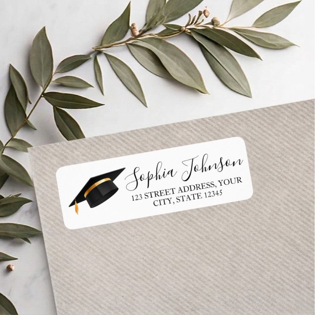 Graduation Cap Gold Foil Tassel Return Address  Label (Creator Uploaded)