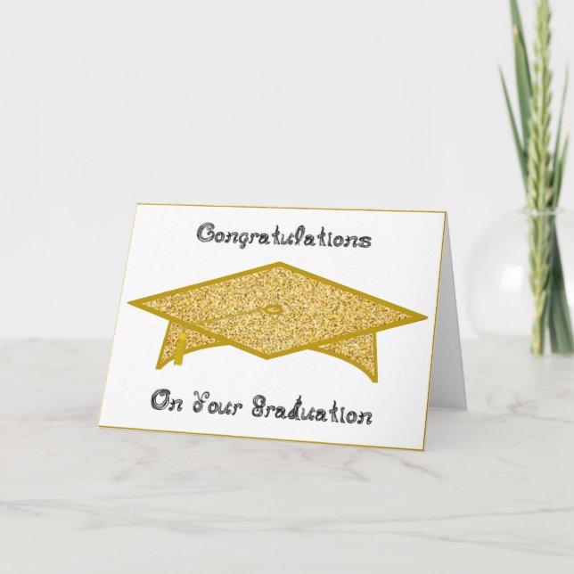 Graduation Cap Gold Glitter Paper Hat / Card Print (Front)