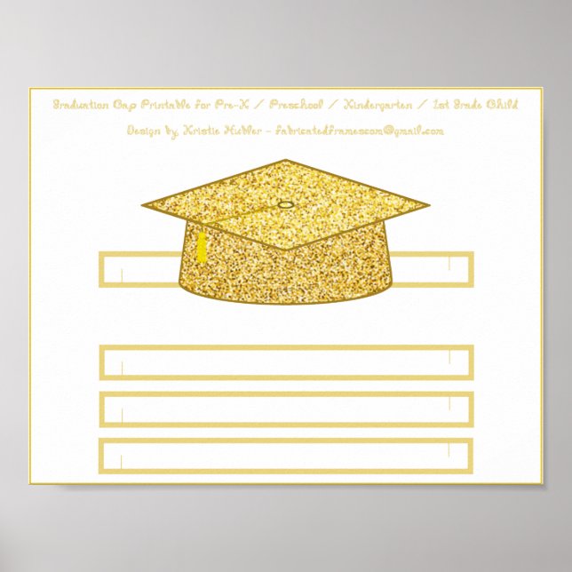 Graduation Cap Gold Glitter Paper Hat Printable Poster (Front)