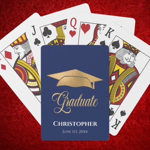 Graduation Cap Gold Modern Elegant Blue Poker Cards