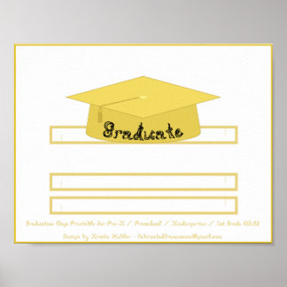 Graduation Cap Gold Paper Hat Graduate Printable Poster
