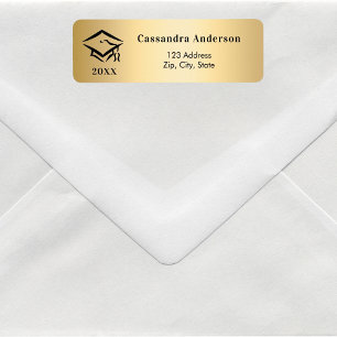 Graduation cap gold return address label