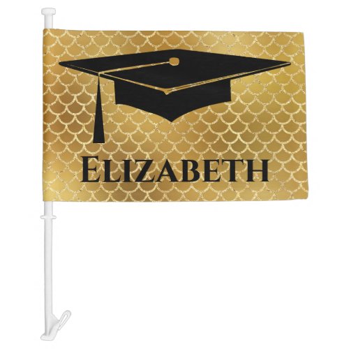 Graduation Cap Gold School Monogram Car Flag