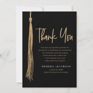Graduation Cap Gold Tassel Modern Thank You Card