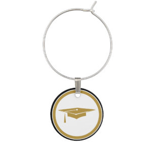 Graduation Cap - gold Wine Glass Charm
