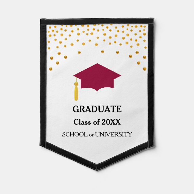 Graduation Cap & Golden Confetti on White Pennant (Front)