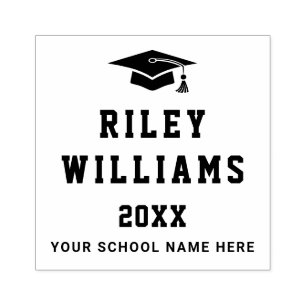 Graduation cap graduate name year school college rubber stamp