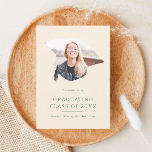 Graduation Cap Green 1 Photo Graduation Announcement (Creator Uploaded)