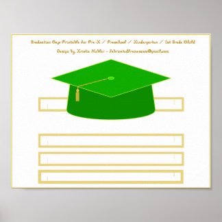 Graduation Cap Green Paper Hat Printable Poster