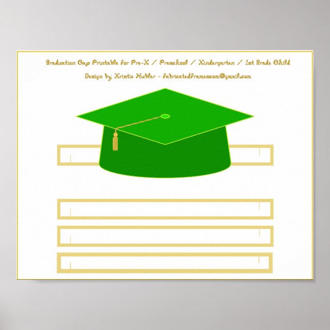 Graduation Cap Green Paper Hat Printable Poster (Front)
