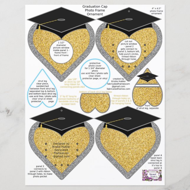Graduation Cap Heart Frame Ornament 1 3/4" Photo (Front)