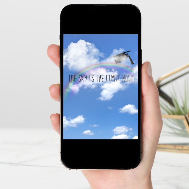 Graduation cap in clouds with rainbow card (Front Digital)
