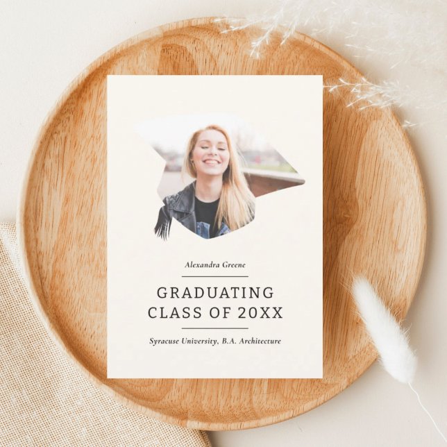 Graduation Cap Ivory 1 Photo Graduation Announcement (Creator Uploaded)