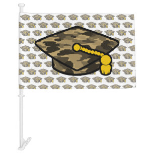 Graduation Cap Khaki Camo Car Flag