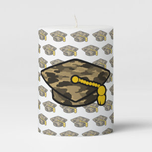  Graduation Cap Khaki Camo Pillar Candle