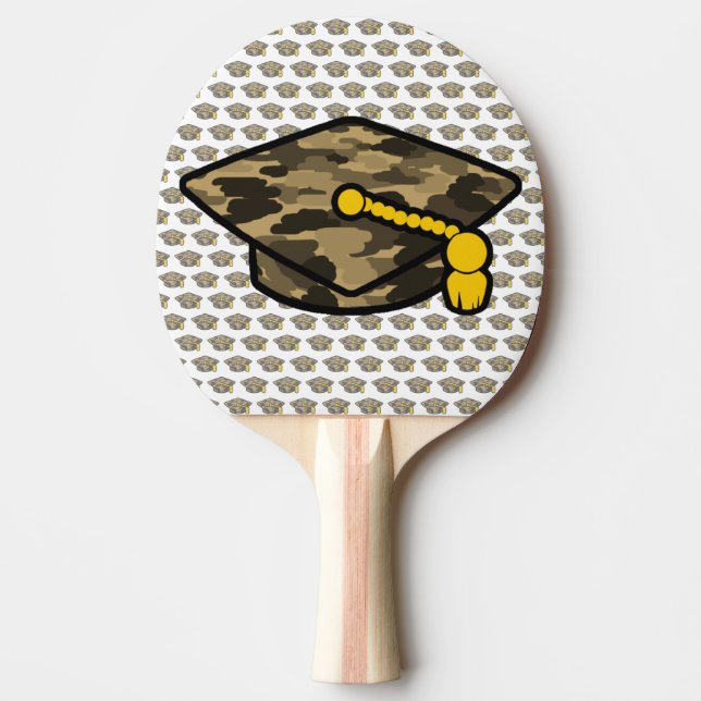 Graduation Cap Khaki Camo Ping Pong Paddle (Front)
