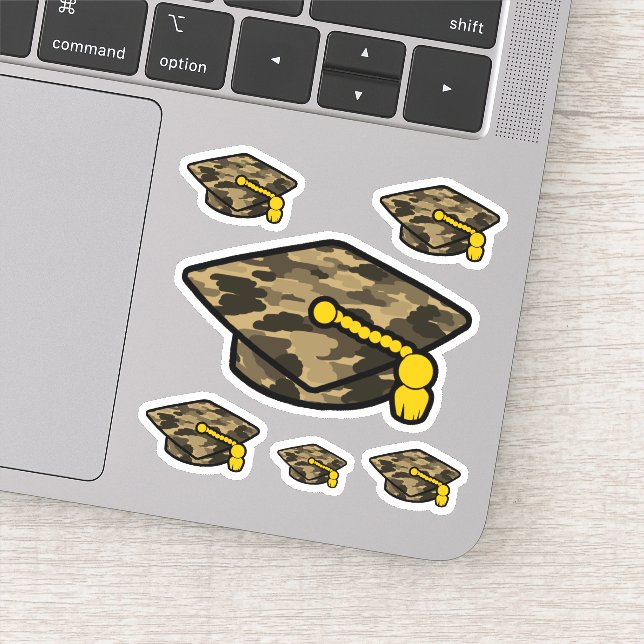 Graduation Cap Khaki Camo Sticker (Detail)